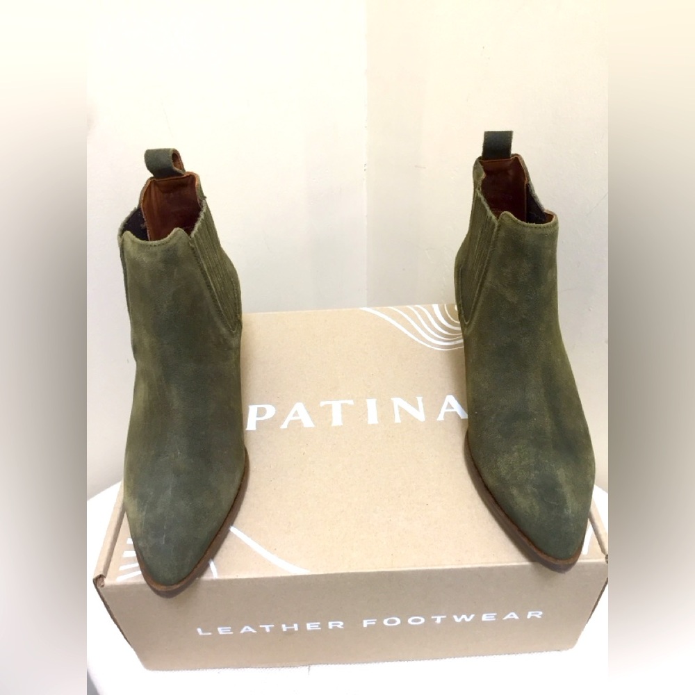 Olive Suede Chelsea Ankle Boots - Women's 7.5 - Picture 2 of 14
